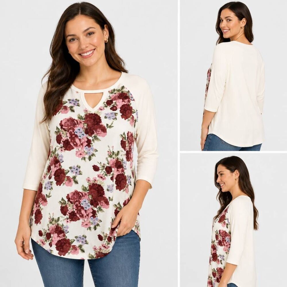 Absolutely Famous Floral Raglan Knit Top M